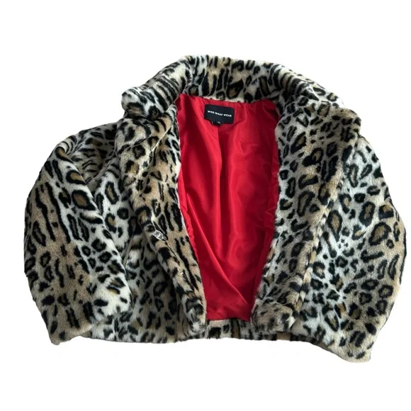 Who What Wear Women's Faux Leopard Print Fur Coat - Size M - Picture 5 of 9